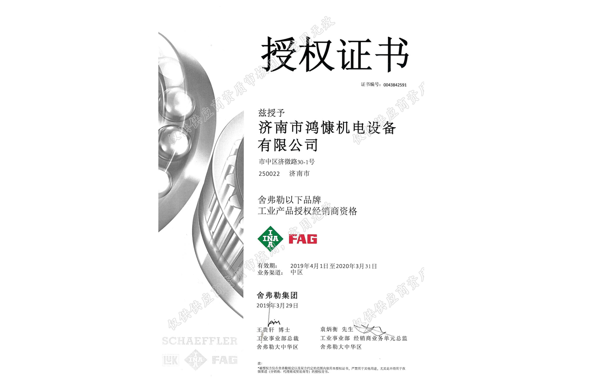 2019年舍弗勒集團授權證書(shū)